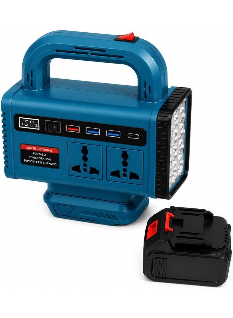 Toshionics 300W Multi-Functional Battery Inverter for 18V/20V Batteries, DC to AC Power Converter, 220V Universal Socket, Dual USB & USB-C Fast Charging, Portable Emergency Power Supply with LED Light - Image 1