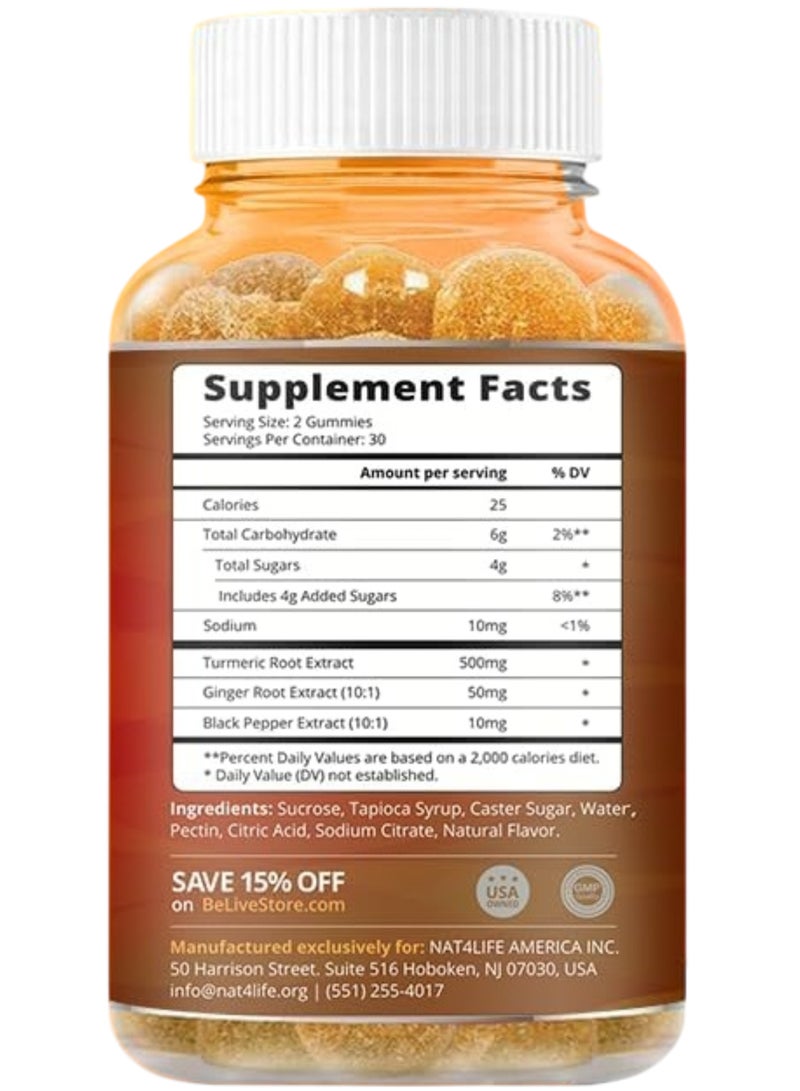 BeLive Turmeric Ginger with Black Pepper, 60 Tropical Flavor Gummies - Image 2