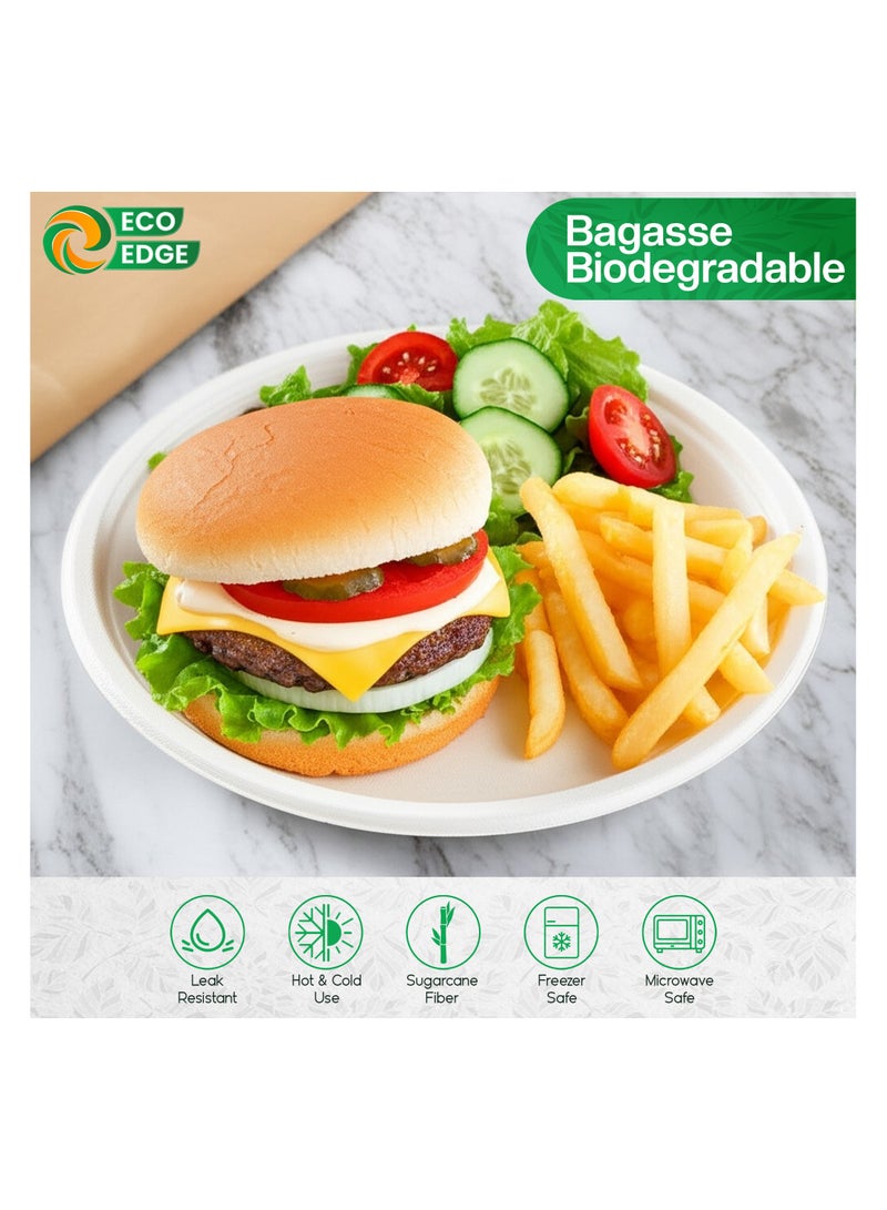 EcoEdge EcoEdge 9 Inch Round White Disposable Sugarcane Bagasse Plates (Pack of 50) | Strong, Organic, Plant Based, Light weight | Event Ready, Zero-Waste | BPA Free, Low Carbon Footprint | 100% Compostable  - Image 5