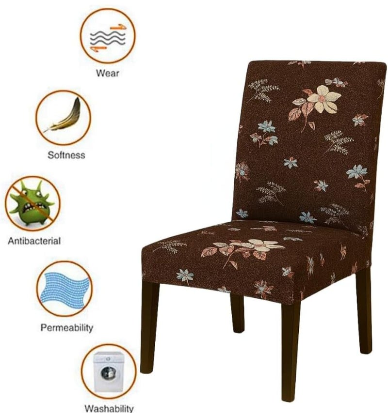 Homerz Premium 6 Seater Dining Table Cloth with 6 Dining Chair Covers,Elastic Fitted Chair Slipcovers, Printed Polycotton Fabric, Table Cloth Size 60x90 inch (Brownie) - Image 5