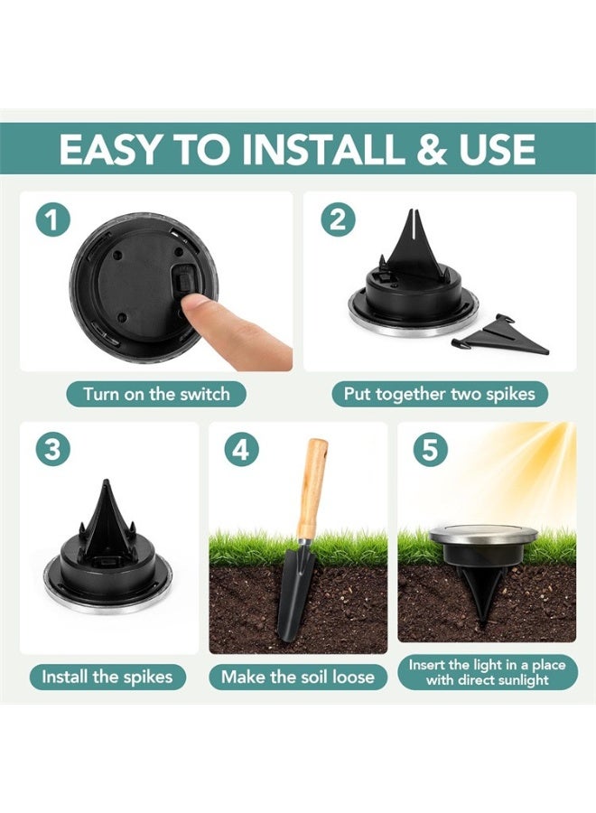 4 Pack Solar Ground Lights Outdoor Waterproof LED Pathway Landscape Garden Lamps Auto On/Off Warm White for Yard Lawn Patio Walkway - Image 4