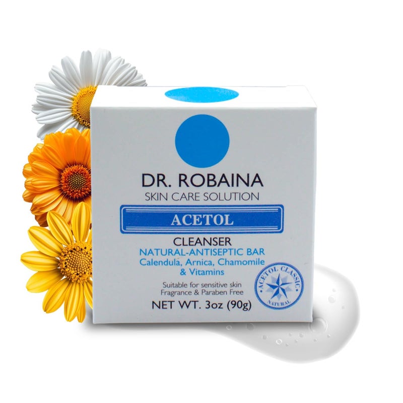 Dr Robaina ACETOL Cleanser Bar Gentle Soap for Sensitive Skin  Cleanses  Calms with Calendula Arnica  Chamomile  Made in the USA  3 oz
