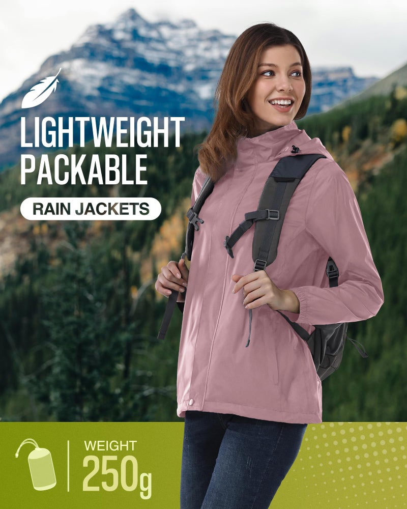 33,000ft Women's Rain Jacket Waterproof Lightweight Packable Raincoat with Hood for Golf Hiking Travel Windbreaker - Image 2