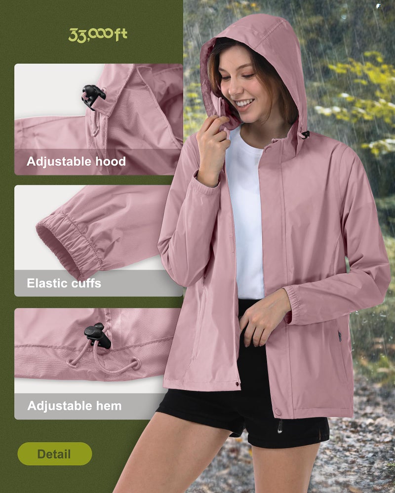 33,000ft Women's Rain Jacket Waterproof Lightweight Packable Raincoat with Hood for Golf Hiking Travel Windbreaker - Image 4
