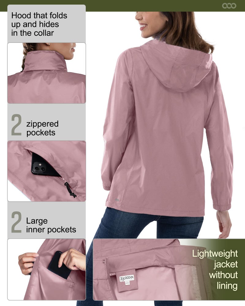 33,000ft Women's Rain Jacket Waterproof Lightweight Packable Raincoat with Hood for Golf Hiking Travel Windbreaker - Image 5