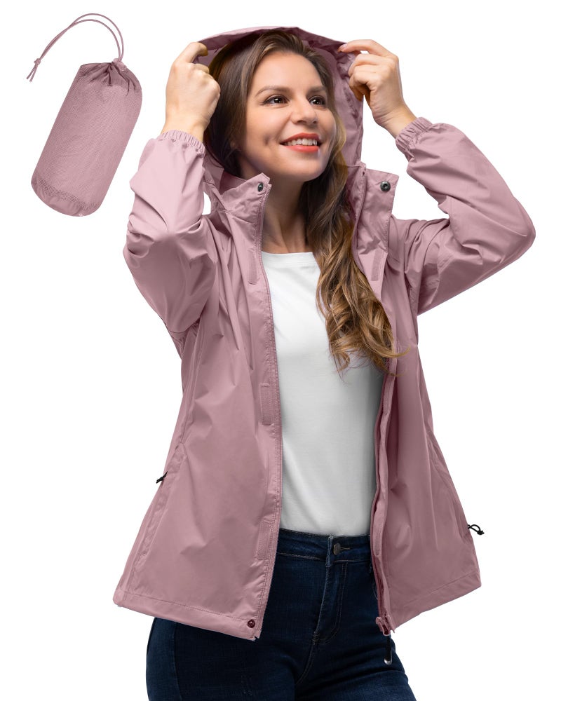 33,000ft Women's Rain Jacket Waterproof Lightweight Packable Raincoat with Hood for Golf Hiking Travel Windbreaker - Image 1
