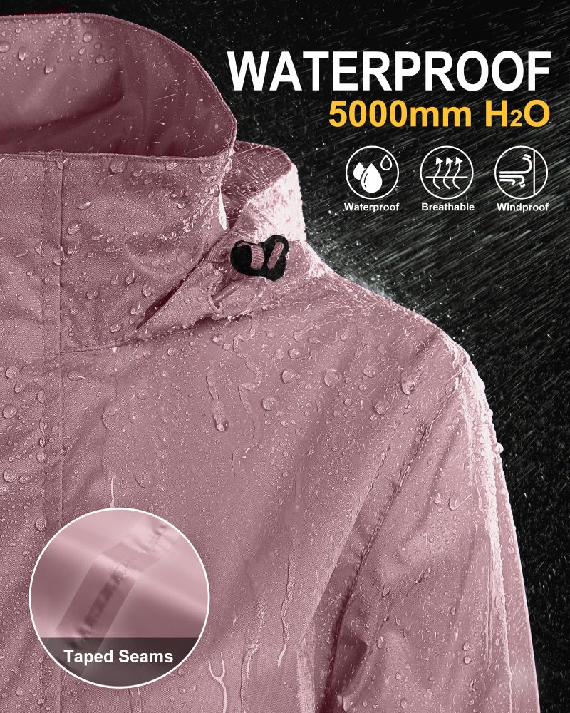 33,000ft Women's Rain Jacket Waterproof Lightweight Packable Raincoat with Hood for Golf Hiking Travel Windbreaker - Image 3