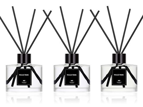 WEALD TRIBE Reed Diffuser Set of 3 for Bathroom Air Fresheners, Oil Diffuser Sticks | Fresh Linen, Ocean, Eucalyptus & Mint Scent(1.7 fl oz Each Pack) Fragrance with 12 Sticks Defusers | Shelf Decor - Image 1