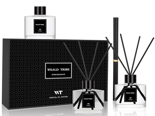 WEALD TRIBE Reed Diffuser Set of 3 for Bathroom Air Fresheners, Oil Diffuser Sticks | Fresh Linen, Ocean, Eucalyptus & Mint Scent(1.7 fl oz Each Pack) Fragrance with 12 Sticks Defusers | Shelf Decor - Image 2