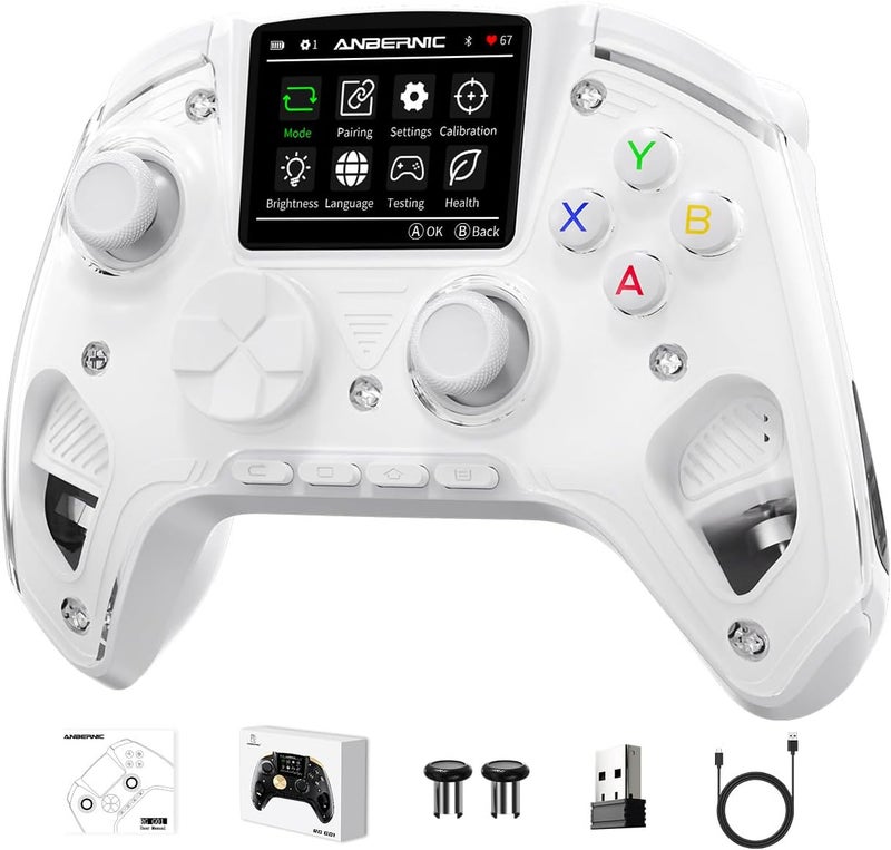 Voacle RG G01 Interactive Screen Wireless Gaming Controller Compatible with PC/Steam/Linux/Android/Switch/IOS 2.4G Wireless Bluetooth Controller Gamepad Hall Effect Triggers(White) - Image 1