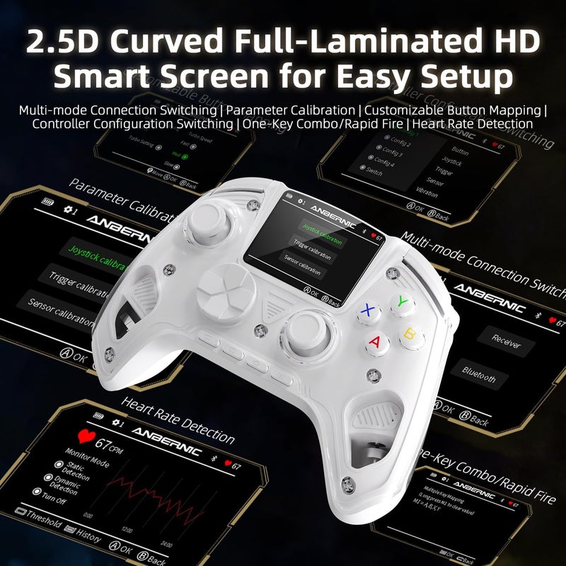 Voacle RG G01 Interactive Screen Wireless Gaming Controller Compatible with PC/Steam/Linux/Android/Switch/IOS 2.4G Wireless Bluetooth Controller Gamepad Hall Effect Triggers(White) - Image 3