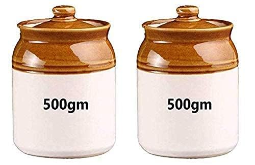 SHRIYAM CRAFT Ceramic Pickle Jar Set with Lid - 500ml, 2 Pcs, Multicolor - Image 4