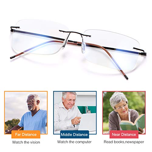 MIRYEA Rimless Progressive Multifocus Reading Glasses Blue Light Blocking No Line Multifocal Computer Readers for Women Men Rectangular Eyewear Titanium Lightweight Magnification Presbyopia Eyeglasses - Image 4