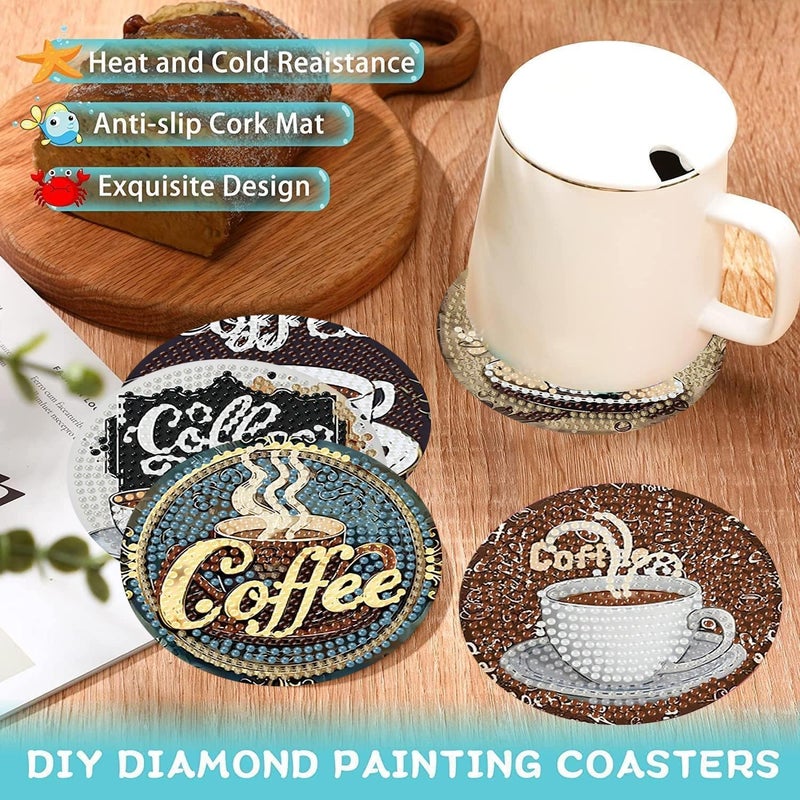 Ekuxom 8 PCS Coffee Diamond Art Coasters Kits with Holder, Diamond Painting Coasters Kits, Non Slip DIY Crafts Art Coaster Kit for Home Decor - Image 5