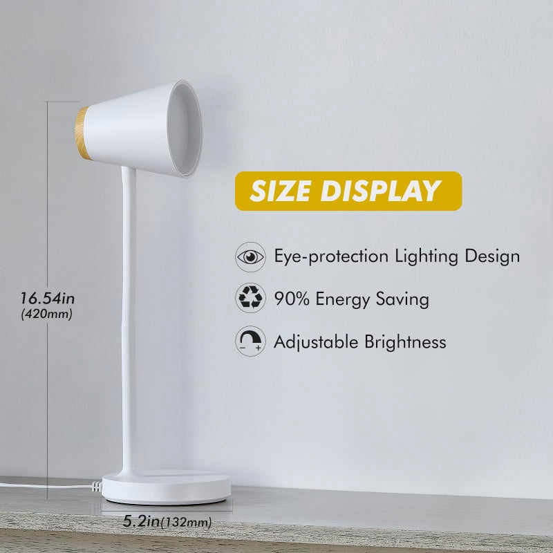 EJIAXIN Desk Lamp for College Dorm Room - Small LED Desk Lamp Touch Dimmable Reading Light for Home Office - Adjustable Flexible Gooseneck Table Lamp for Bedside Bedroom Nightstand White - Image 3
