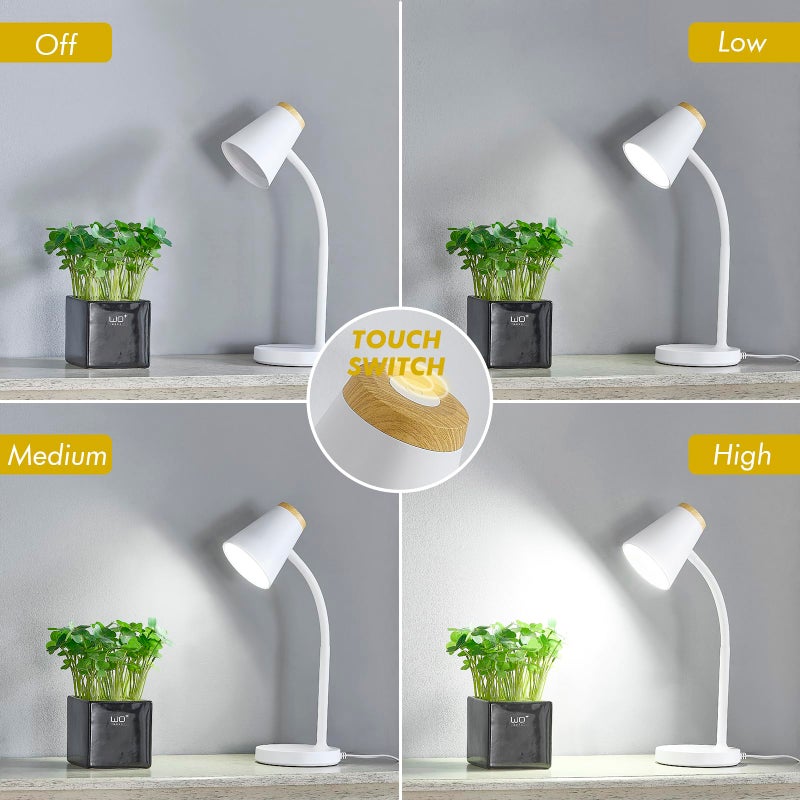 EJIAXIN Desk Lamp for College Dorm Room - Small LED Desk Lamp Touch Dimmable Reading Light for Home Office - Adjustable Flexible Gooseneck Table Lamp for Bedside Bedroom Nightstand White - Image 2