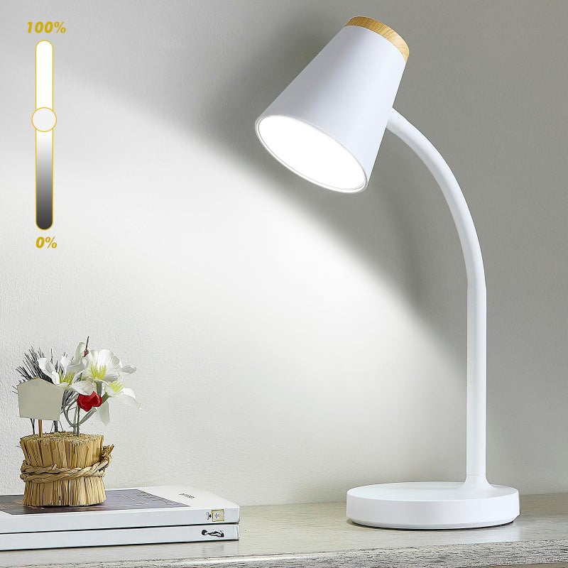 EJIAXIN Desk Lamp for College Dorm Room - Small LED Desk Lamp Touch Dimmable Reading Light for Home Office - Adjustable Flexible Gooseneck Table Lamp for Bedside Bedroom Nightstand White - Image 1