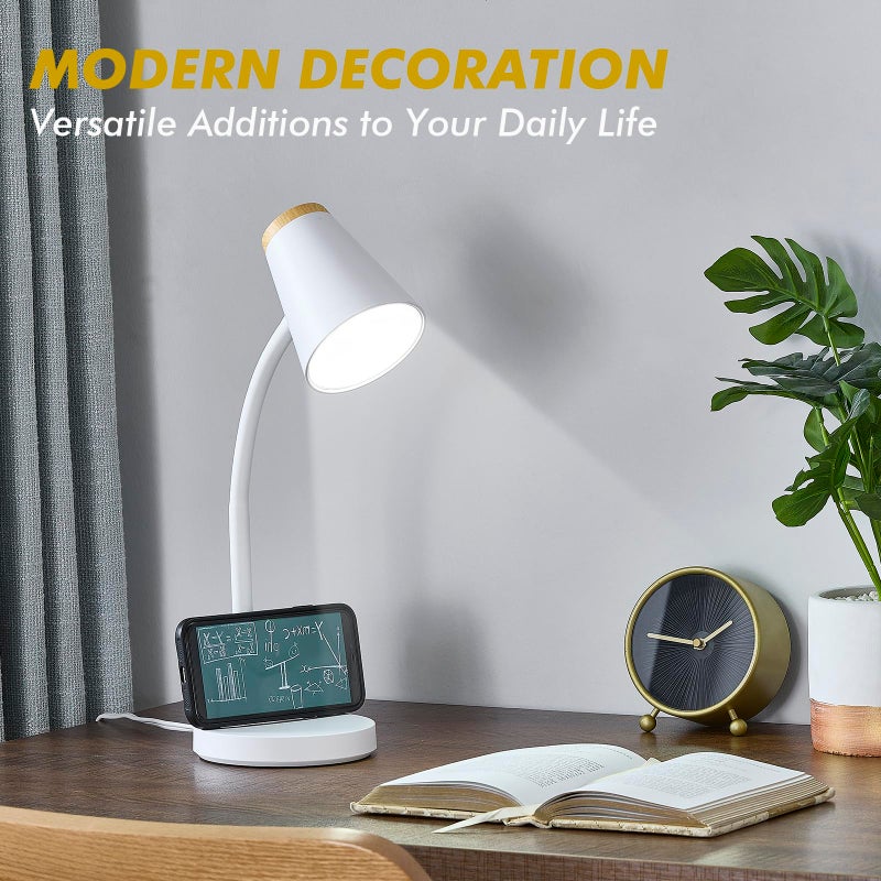 EJIAXIN Desk Lamp for College Dorm Room - Small LED Desk Lamp Touch Dimmable Reading Light for Home Office - Adjustable Flexible Gooseneck Table Lamp for Bedside Bedroom Nightstand White - Image 4