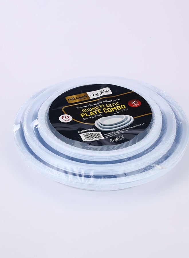 packwell Round Plastic Plate Combo7"/9/10" 3*15 pcs Each 15 pcs 45 pcs - Image 1