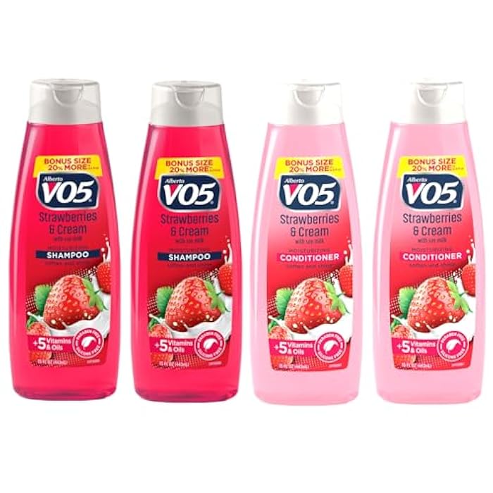 VO5 Alberto VO5 Strawberries & Cream Shampoo and Conditioner Kit, Moisturizing with Soy Milk, Softens and Shines with 5 Vitamins & Oils, Paraben Free, Silicone Free, 15 fl oz (2 of Each) - Image 1