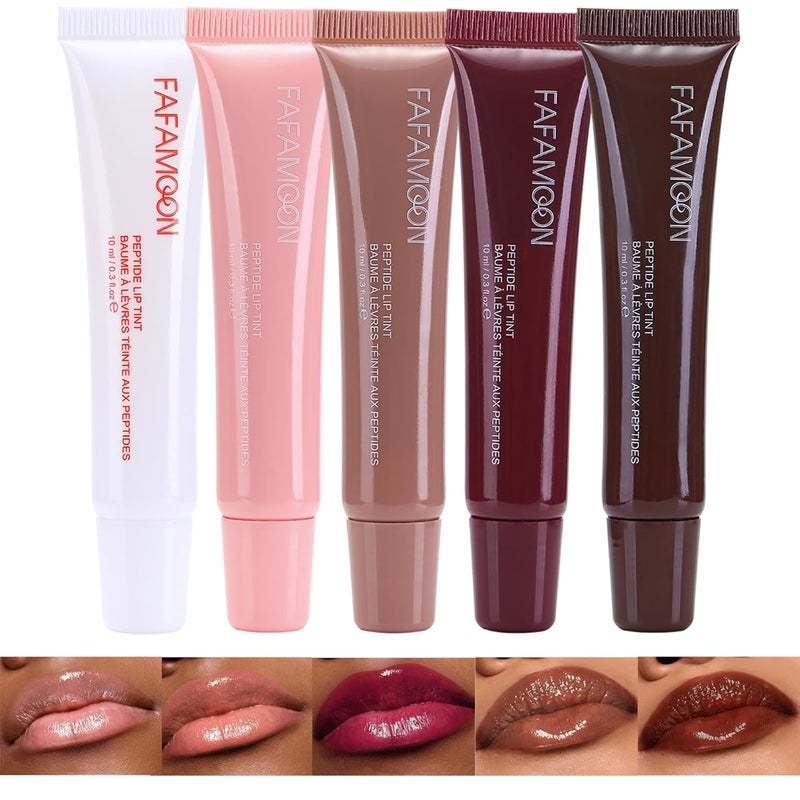 5 Colors Hydrating Lip Glow Oil Ribbon Toast Raspberry jelly Espresso White Tinted Lip Oil Gloss Moisturizing Hydrating Nourishing Lip Care Oil for Naturally Plump Pillowysoft Lips