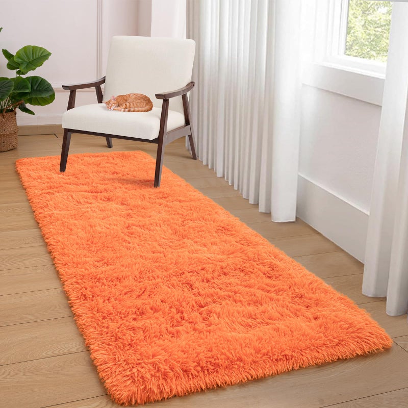 Softlife Area Rug for Bedroom  2x6 Feet Runner Rug Plush Fluffy Rug for Living Room  Orange Shag Rug for Aesthetic Christmas Room Decor  Modern Fuzzy Faux Fur Carpet for Kids Nursery Room Dorm - Image 2