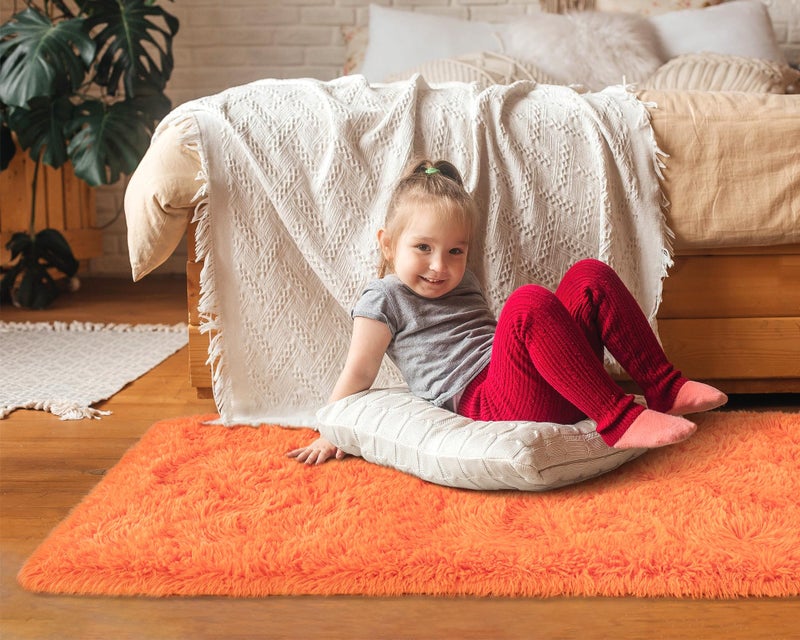 Softlife Area Rug for Bedroom  2x6 Feet Runner Rug Plush Fluffy Rug for Living Room  Orange Shag Rug for Aesthetic Christmas Room Decor  Modern Fuzzy Faux Fur Carpet for Kids Nursery Room Dorm - Image 4