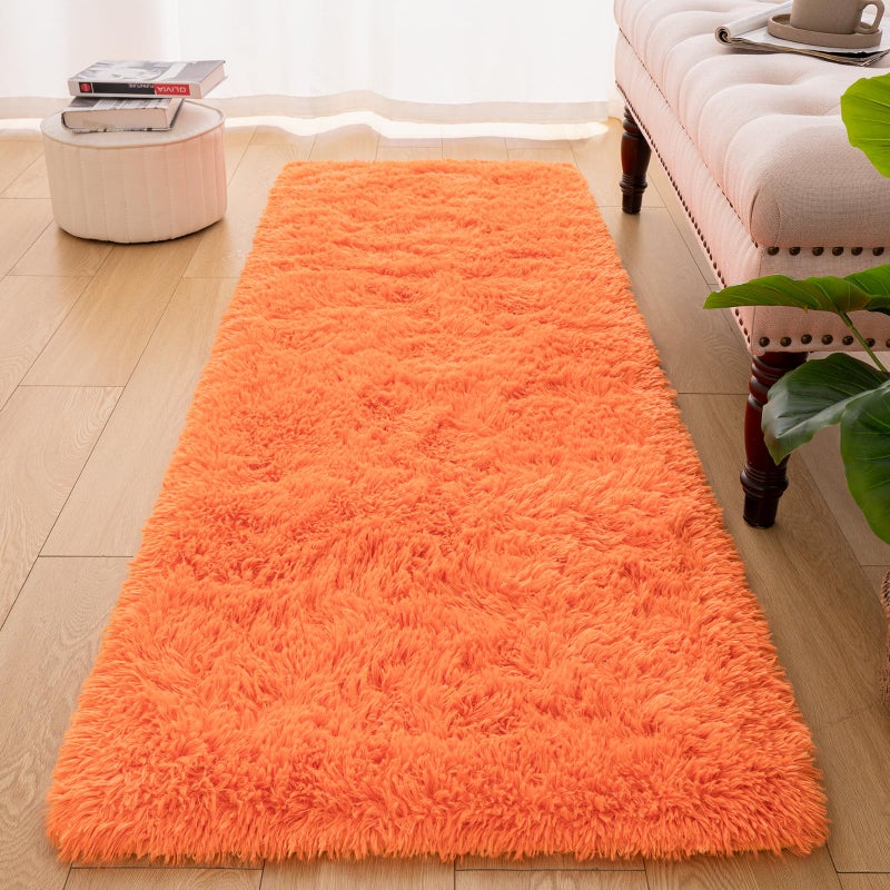 Softlife Area Rug for Bedroom  2x6 Feet Runner Rug Plush Fluffy Rug for Living Room  Orange Shag Rug for Aesthetic Christmas Room Decor  Modern Fuzzy Faux Fur Carpet for Kids Nursery Room Dorm - Image 1