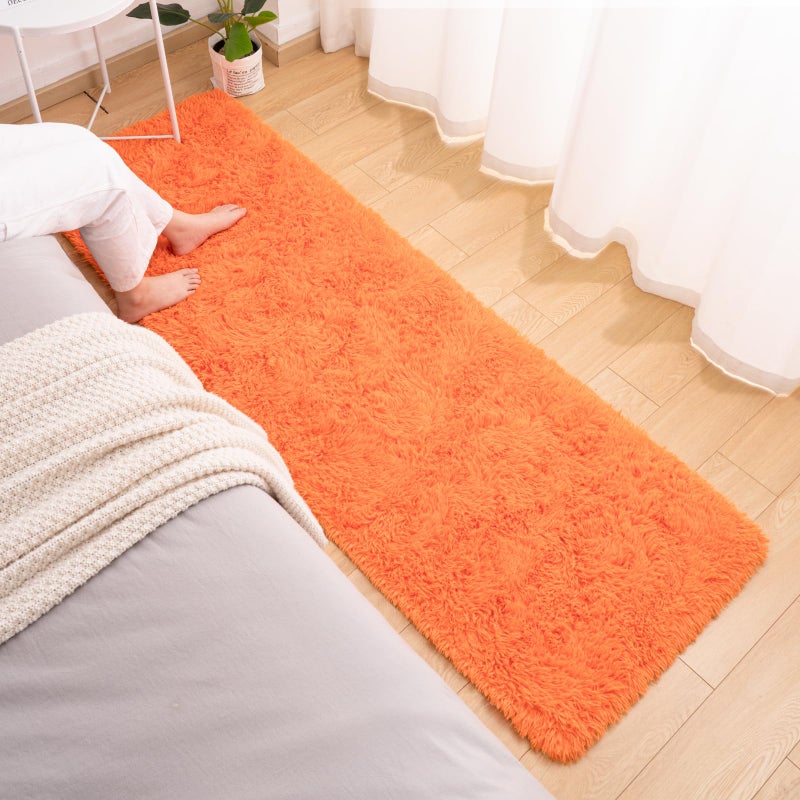 Softlife Area Rug for Bedroom  2x6 Feet Runner Rug Plush Fluffy Rug for Living Room  Orange Shag Rug for Aesthetic Christmas Room Decor  Modern Fuzzy Faux Fur Carpet for Kids Nursery Room Dorm - Image 3
