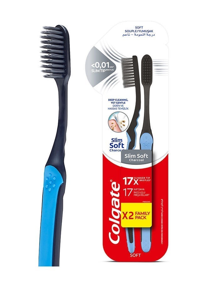 Colgate Slim Soft Charcoal Black Bristles Toothbrush, 2'S