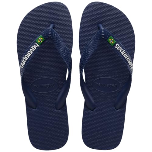 Havaianas صنادل هافايناس للنساء بشعار البرازيل - شباشب ربيعية وصيفية للنساء باللون الأزرق البحري 1112W 910M - Image 1