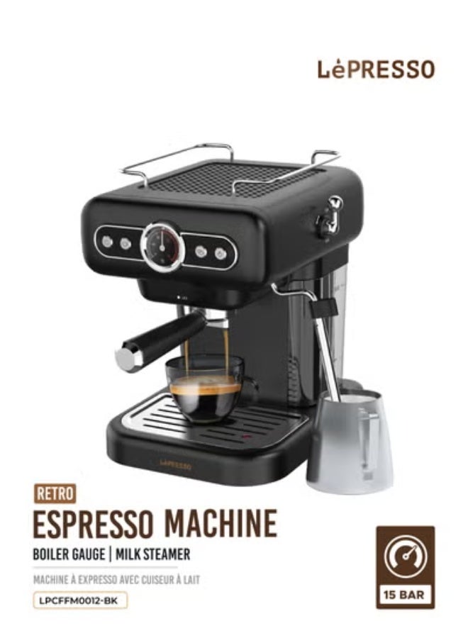 ليبرسو آلة صنع الإسبريسو ريترو مع مقياس الغلاية ومقياس التدفق / سخان الأكواب / صينية تنقيط قابلة للغسل / التحكم في البخار / سعة خزان 1.2 لتر / ضغط 15 بار - أسود - Image 1