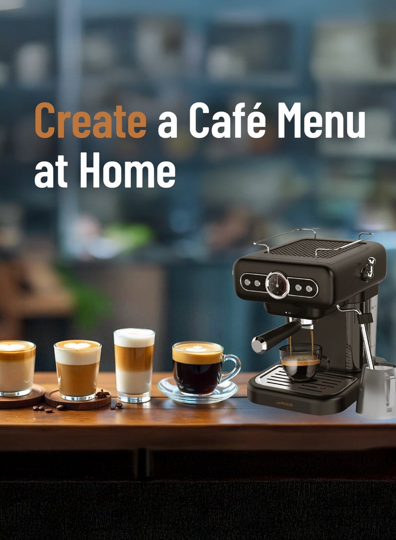 ليبرسو آلة صنع الإسبريسو ريترو مع مقياس الغلاية ومقياس التدفق / سخان الأكواب / صينية تنقيط قابلة للغسل / التحكم في البخار / سعة خزان 1.2 لتر / ضغط 15 بار - أسود - Image 4