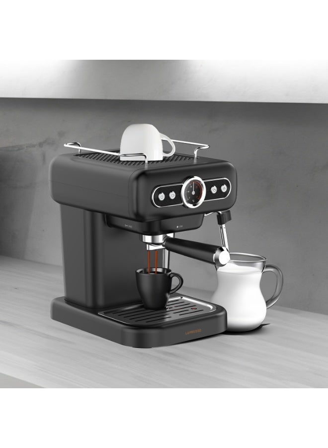 ليبرسو آلة صنع الإسبريسو ريترو مع مقياس الغلاية ومقياس التدفق / سخان الأكواب / صينية تنقيط قابلة للغسل / التحكم في البخار / سعة خزان 1.2 لتر / ضغط 15 بار - أسود - Image 5