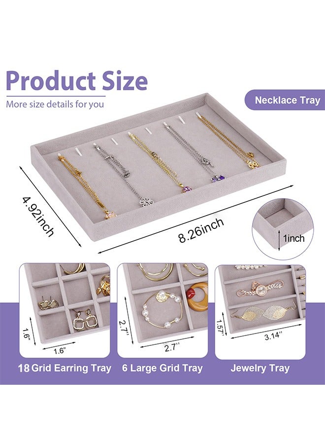 بوفان 4 قطع من صواني تنظيم المجوهرات القابلة للتكديس للأدراج، حاويات عرض المجوهرات، علبة تخزين للأقراط والقلائد والخواتم والأساور مع فواصل قابلة للإزالة (رمادي) - Image 5