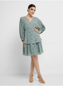 YAS V-Neck Mesh Detailed Dress  - Image 1