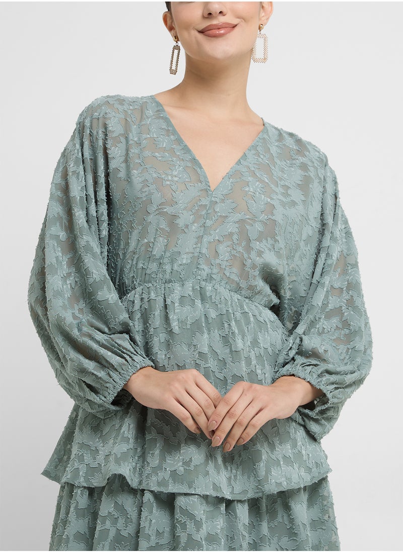 YAS - V-Neck Mesh Detailed Dress - Image 1