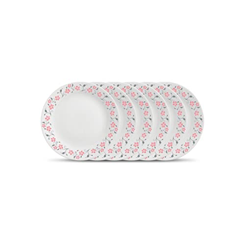 La Opala Diva Ivory Collection Opal Glass Crockery | Quarter Plate Set of 6 | Grace Red Design | Side Plate for Snacking & Gifting | Microwave Safe | 100% Vegetarian | Extra Strong | Light & White - Image 1