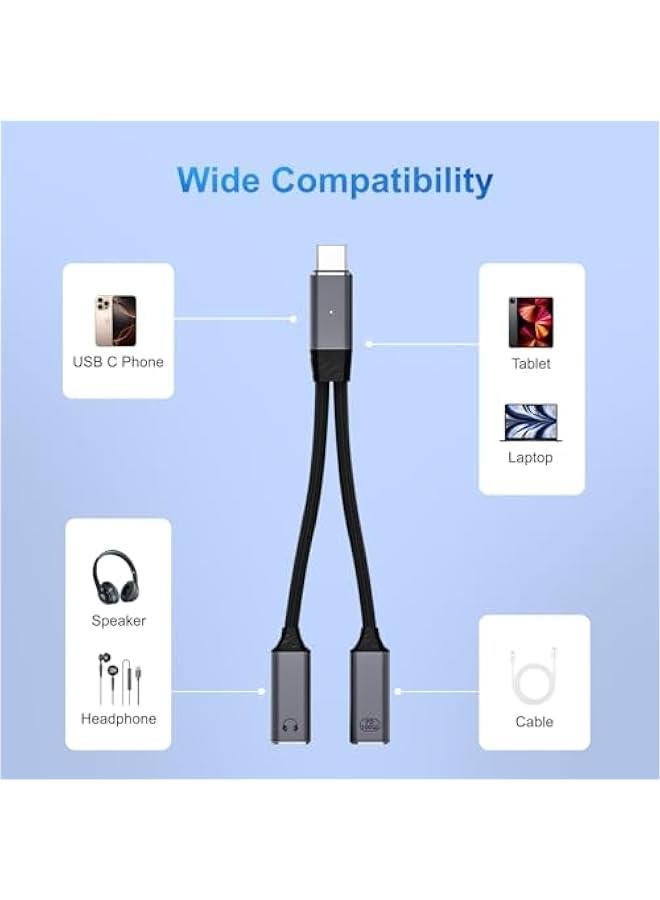 Arabest USB C Splitter，2 in 1 USB C Headphone and Charger Adapter Audio Dongle Cable with PD 100W for iPhone 16 15 Pro Max, Pixel 9 8 7, Galaxy S24 S23 S22, iPad Pro - Image 2