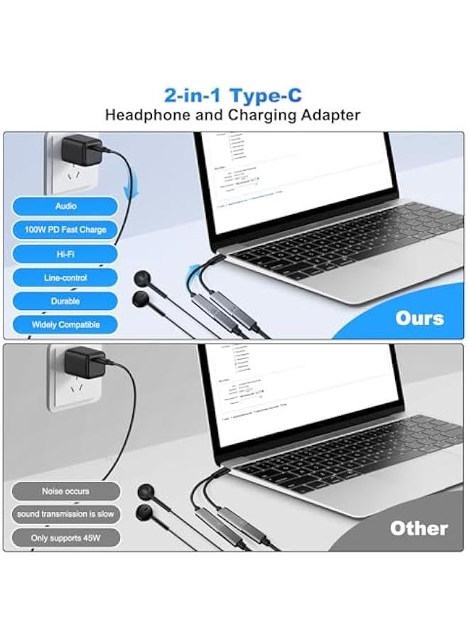Arabest USB C Splitter，2 in 1 USB C Headphone and Charger Adapter Audio Dongle Cable with PD 100W for iPhone 16 15 Pro Max, Pixel 9 8 7, Galaxy S24 S23 S22, iPad Pro - Image 5