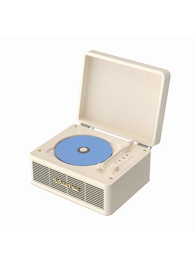 WhatPlus Portable CD Player with Bluetooth 5.2, Rechargeable Battery & Built-in Speakers – Hi-Fi Retro Suitcase Design for Home Decor, AUX/TF Card Support – Ideal Gift (Vintage White) - Image 1