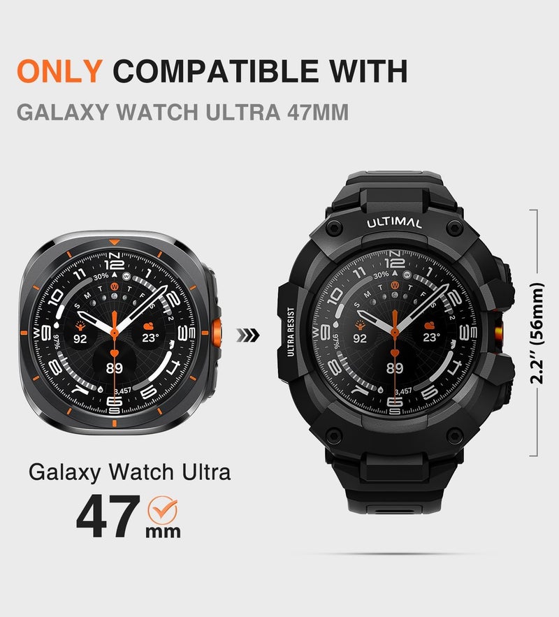 ULTIMAL Bands Compatible with Samsung Galaxy Watch Ultra 47mm band with case for Men, Rugged Sports Case Protective for Galaxy Watch Ultra (2025/2024) Matte Black - Image 2