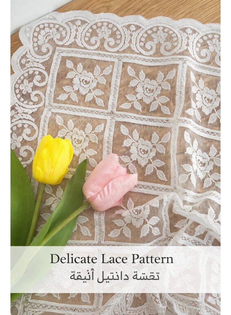 مفرش طاولة دانتيل مربع 60×60 سم، غطاء طاولة مكرمية مزين بالزهور، مناسب لطاولة القهوة، طاولة السرير، طاولة الطعام، أبيض - Image 5