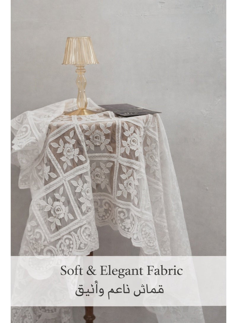 مفرش طاولة دانتيل مربع 60×60 سم، غطاء طاولة مكرمية مزين بالزهور، مناسب لطاولة القهوة، طاولة السرير، طاولة الطعام، أبيض - Image 4