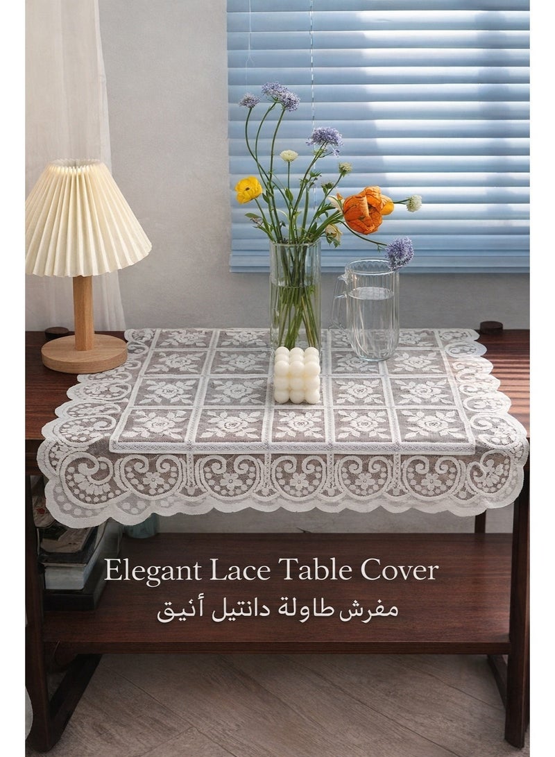مفرش طاولة دانتيل مربع 60×60 سم، غطاء طاولة مكرمية مزين بالزهور، مناسب لطاولة القهوة، طاولة السرير، طاولة الطعام، أبيض - Image 2