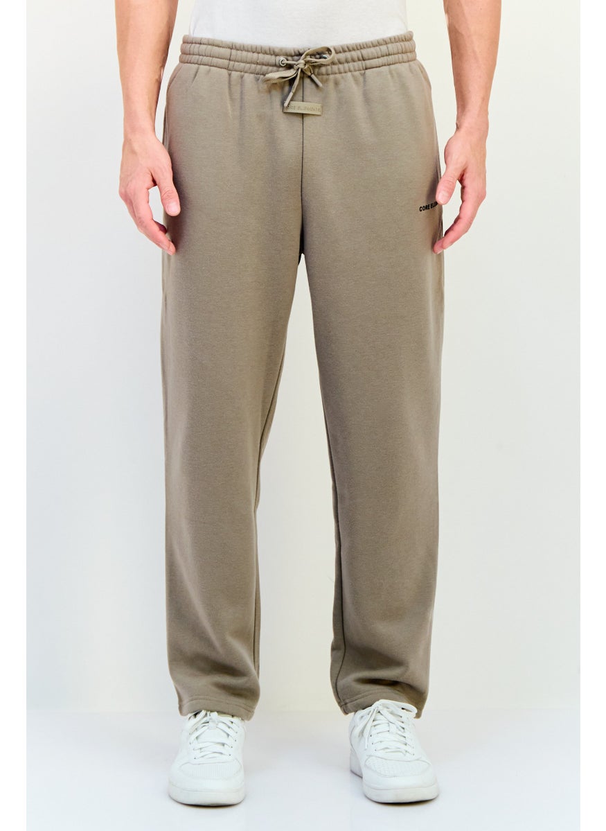Core Elements Men Brand Logo Sweatpants, Taupe  - Image 1