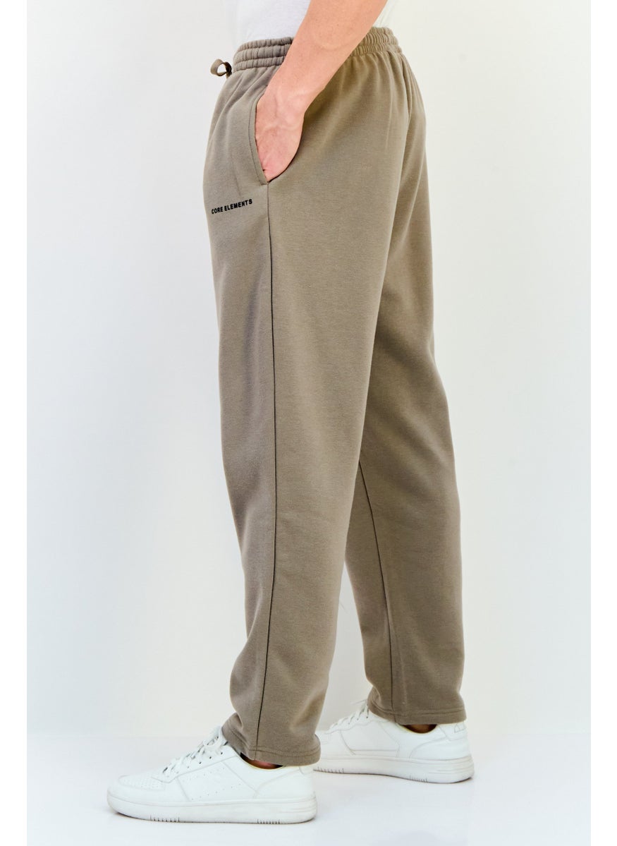 Core Elements Men Brand Logo Sweatpants, Taupe  - Image 2