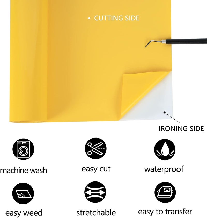 TUMIYA Yellow Heat Transfer Vinyl HTV Rolls, 12" x 8ft Yellow Iron on Vinyl for T-Shirt, Glossy Adhesive HTV Vinyl for Heat Press DIY Design Easy to Cut - Image 2