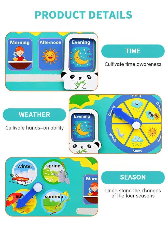 GROIC Montessori Wooden Toys Kids Learning Clock, Multifunctional Wooden Frog Teaching Clock Calendar, Weather, Season, Time, Week Telling-Preschool Educational and Fun - Image 3