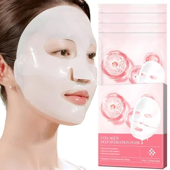 Akeeronn Collagen Face Mask, Bio-Collagen Deep Hydrating Overnight Mask with Hyaluronic Acid, Anti Wrinkle Lifting Mask for All Skin Types, Anti Aging Facial Mask,Pore-Minimizing,Firming&Elasticity(4 PCS) - Image 1